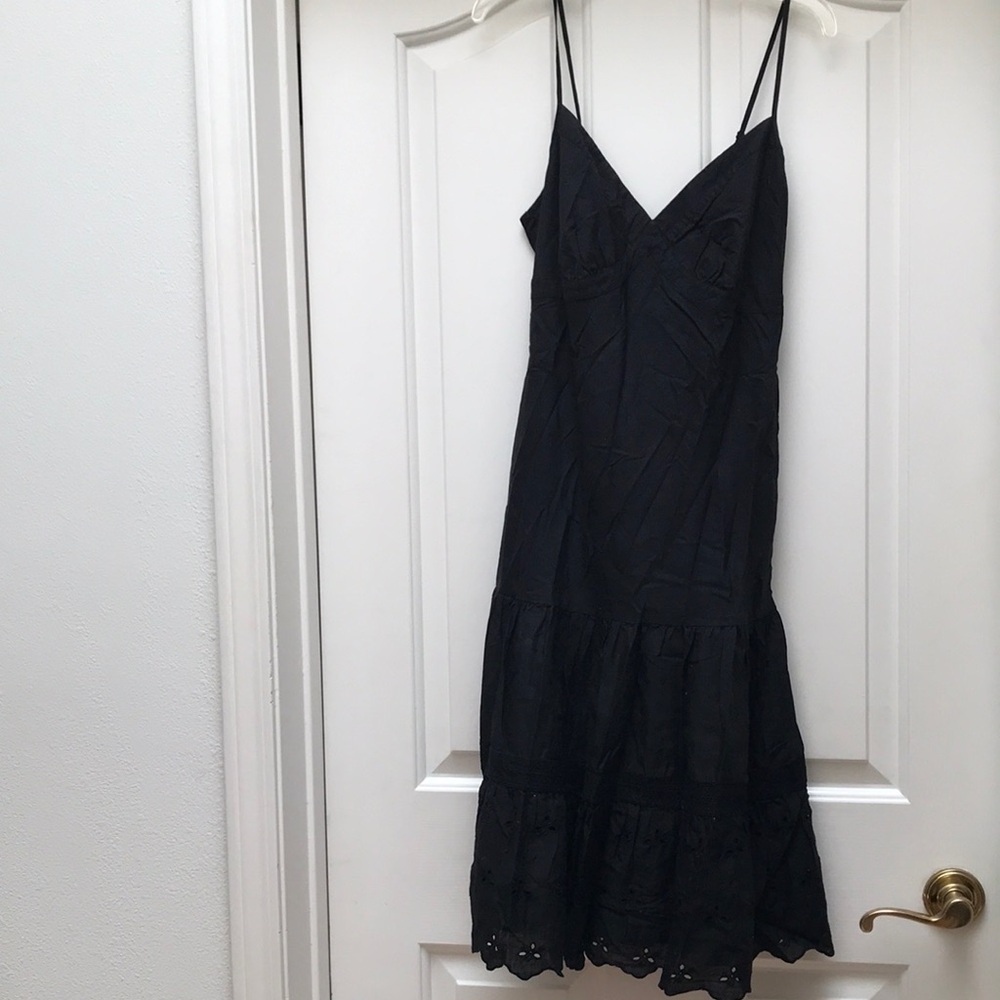GAP Black Ruffled Tiered Midi Slip 100% Cotton Dress w Lining